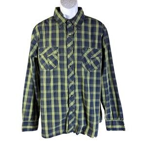 REALTREE Men's‎ Long Sleeve Button Snap Down Checker Shirt Green Blue XL